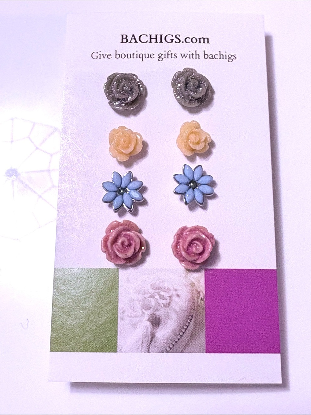 Multicolor Floral Stud Earring Set - Pink, Blue, Yellow, Gray